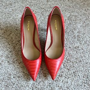 Orange Coach Teddie Snakeskin Heels